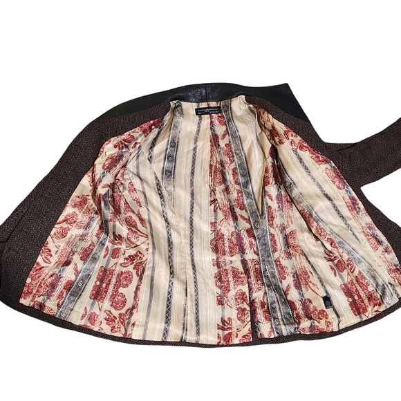 PERUVIAN CONNECTION Coat Womens Size 8 Brown Alpaca Wool Tweed Leather Old Money - Picture 10 of 16